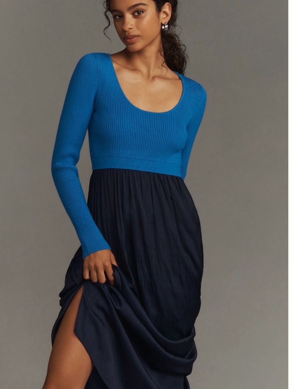 Anthropologie The Thea Twofer Sweater Dress Scoop Neck Cerulean / Navy Blue Maxi